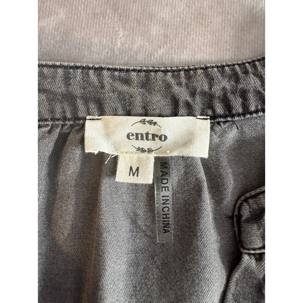 Entro Women's Gray Chambray Tunic‎ Dress Size M Western Chic Prairie Country - Picture 4 of 15